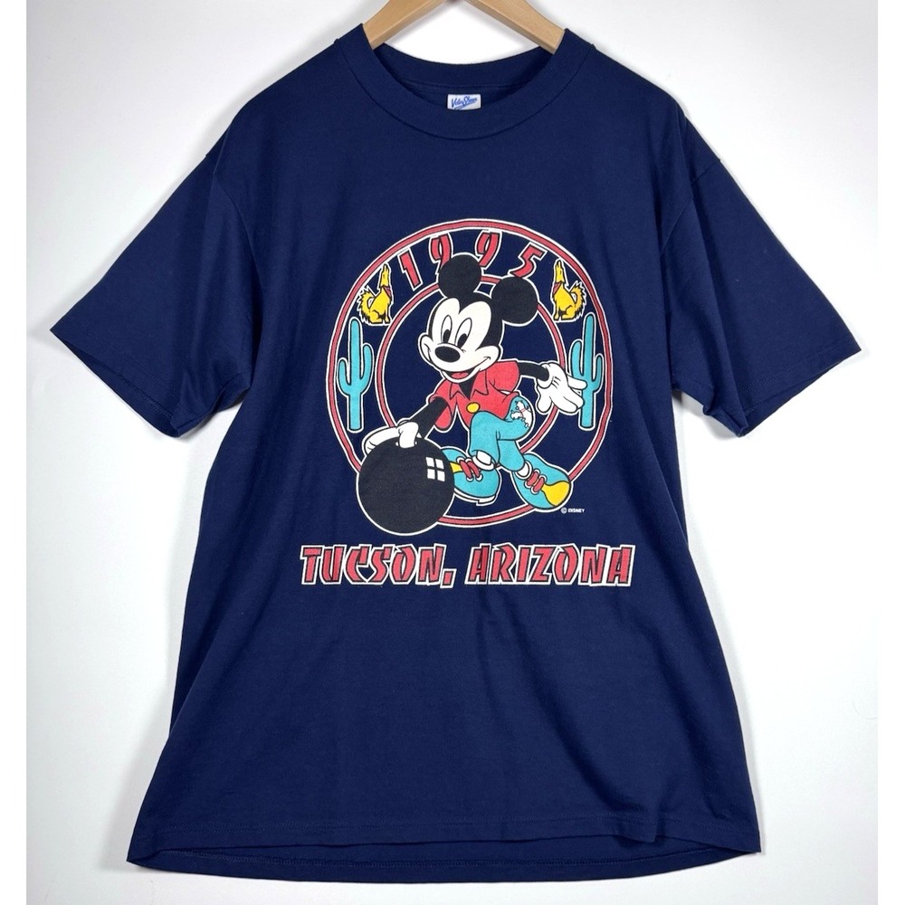 Vintage 1995 Disney Mickey Mouse Tucson Arizona T Shirt Large Blue Bowling USA
